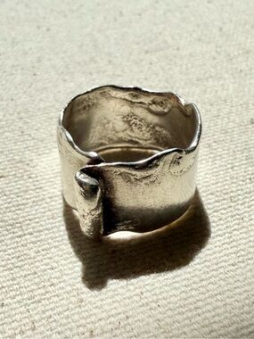 Sculptural Modernist Brutalist Sterling Silver Wide Band Ring Size 9 Signed